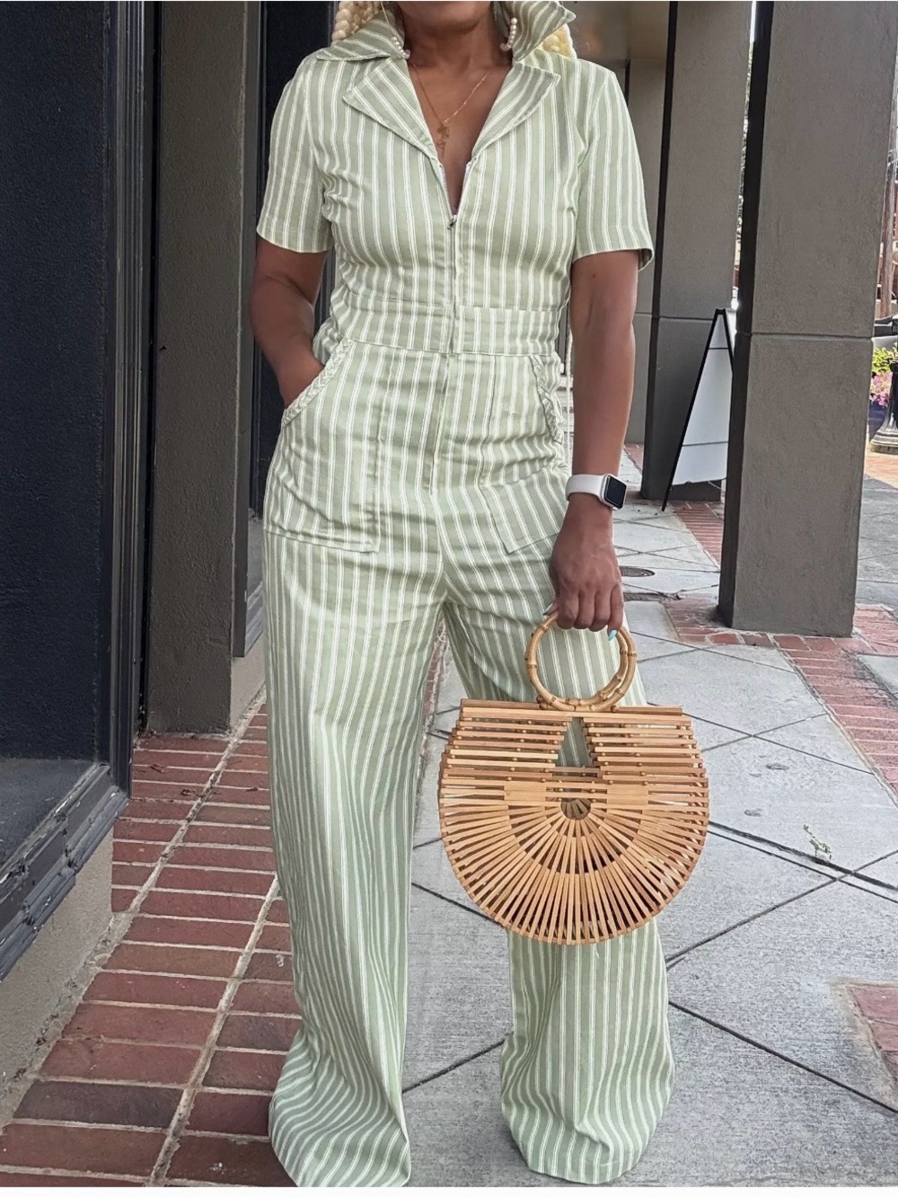 Braided Pocket Striped Jumpsuit